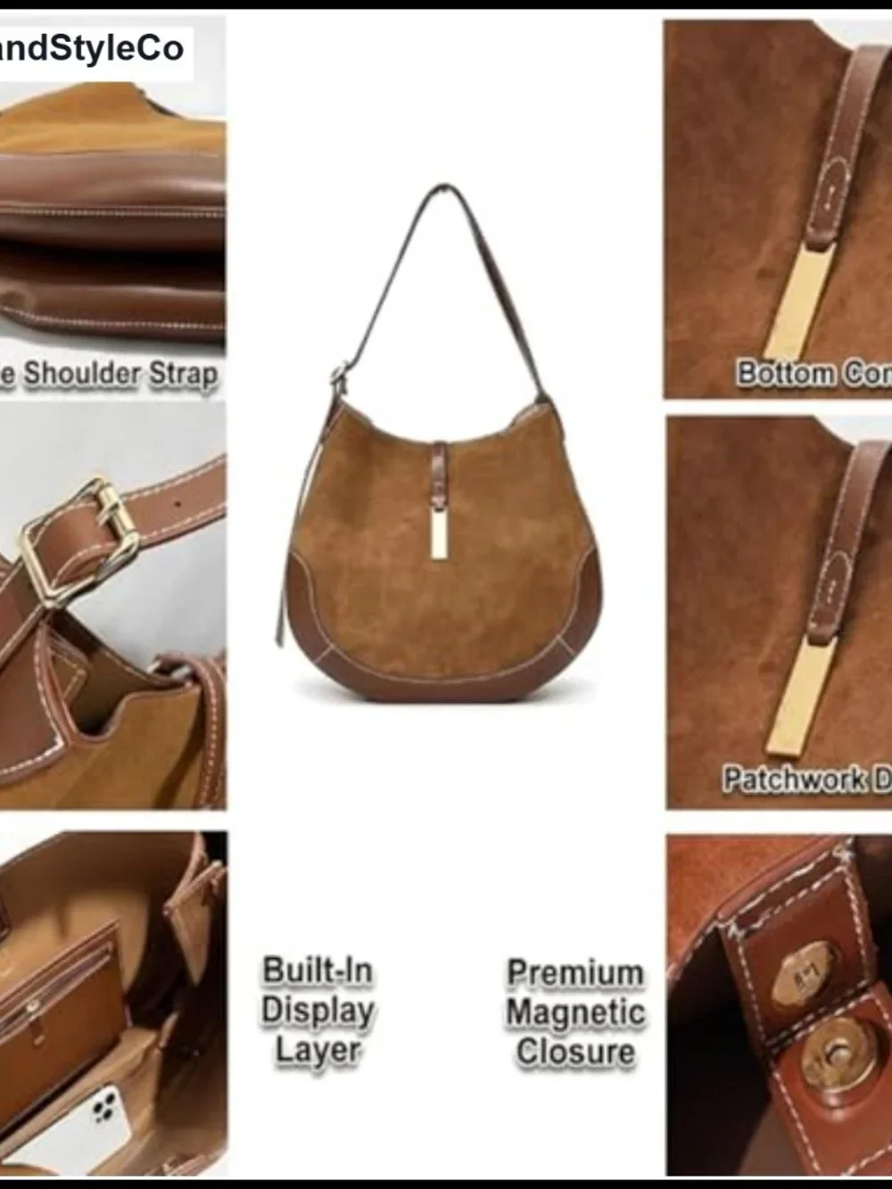 Faux Suede Hobo Shoulder Bag Slouchy Crossbody Purse